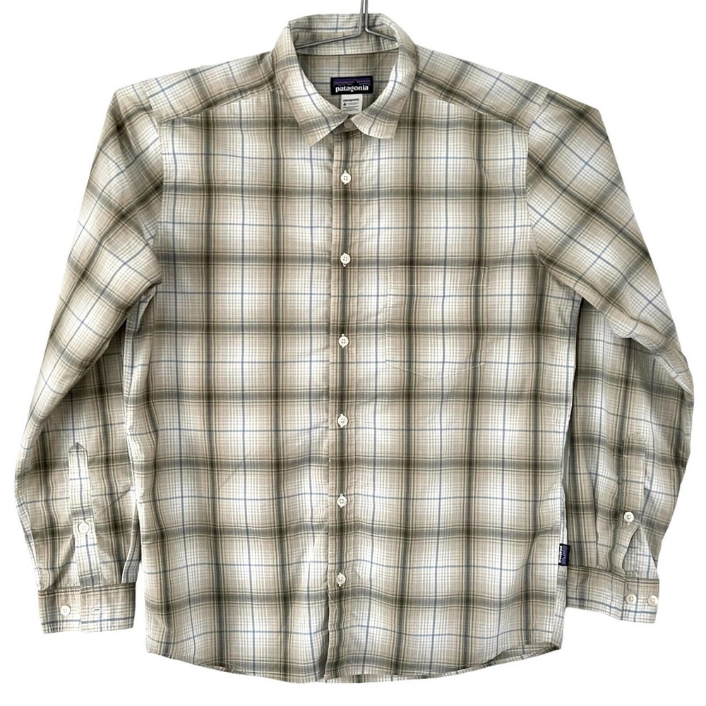 Patagonia Shirt Mens Size‎ Medium Biege Yellow Plaid Button Up Long Sleeve